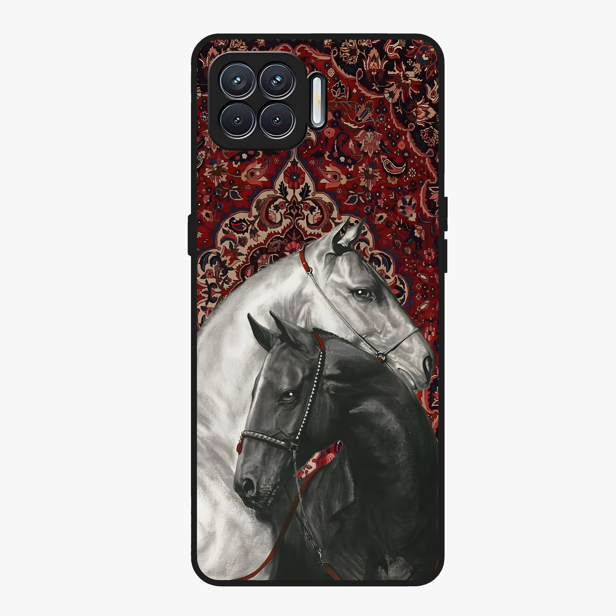 Regal Stallion Tapestry Glass Case showing flat back view with majestic horse tapestry artwork and glossy glass finish.