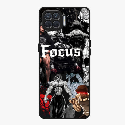 Relentless Power Focus Glass Case showing flat back view with motivational typography artwork and glossy glass finish.