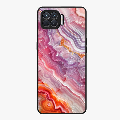 Rose Quartz Marble Glass Case showing flat back view with pink marble quartz texture artwork and glossy glass finish.