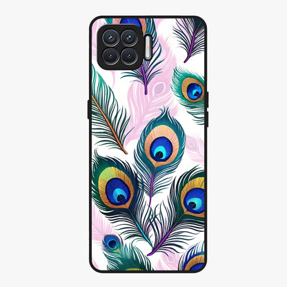 Royal Peacock Feathers Glass Case showing flat back view with colorful peacock feather artwork and glossy glass finish.