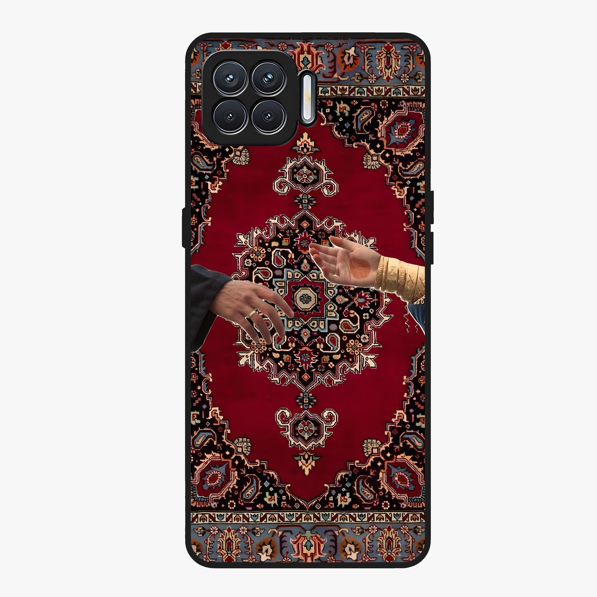 Royal Touch Reach Glass Case showing flat back view with elegant royal themed artwork and glossy glass finish.