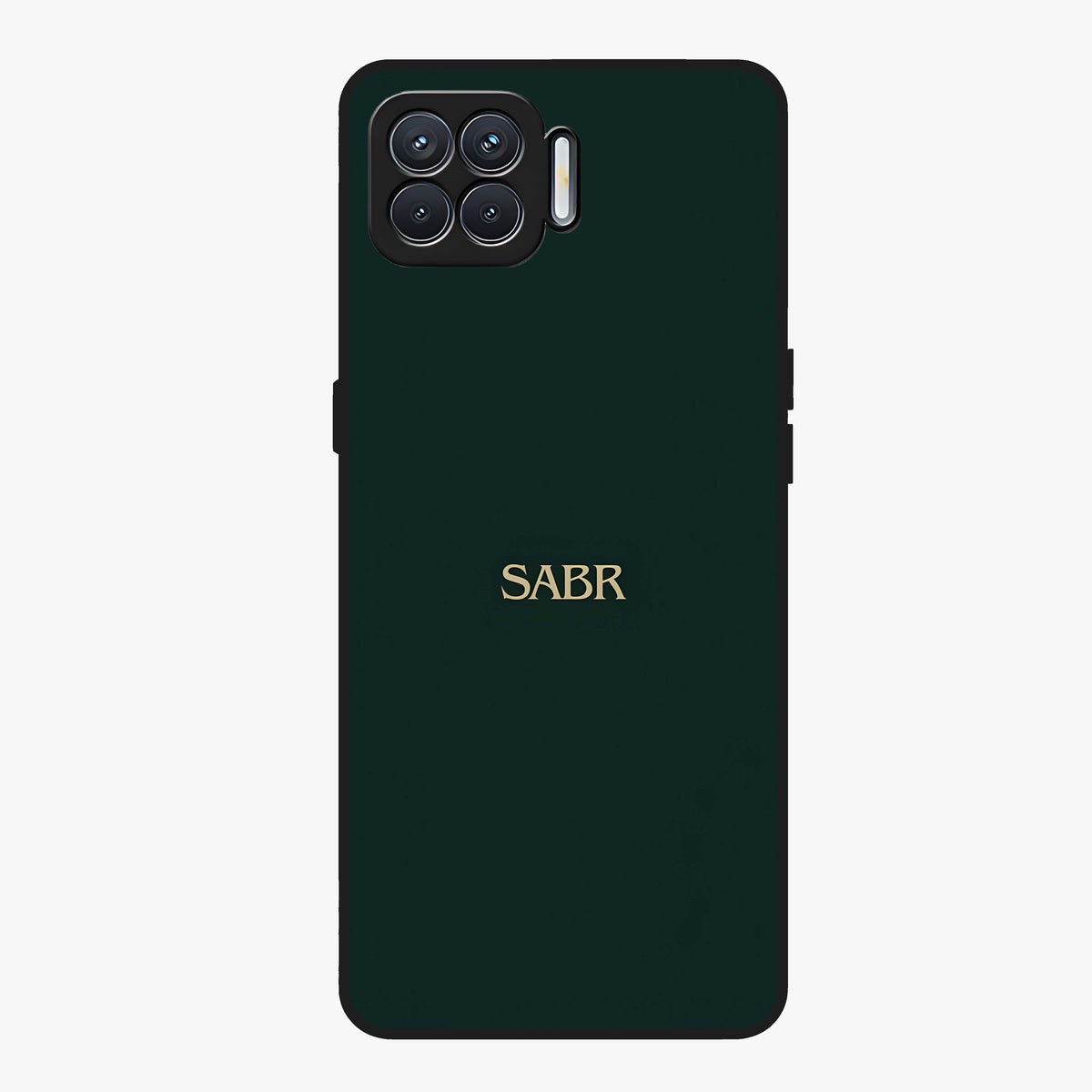 Sabr Minimal Patience Glass Case showing flat back view with minimalist typography artwork and glossy glass finish.