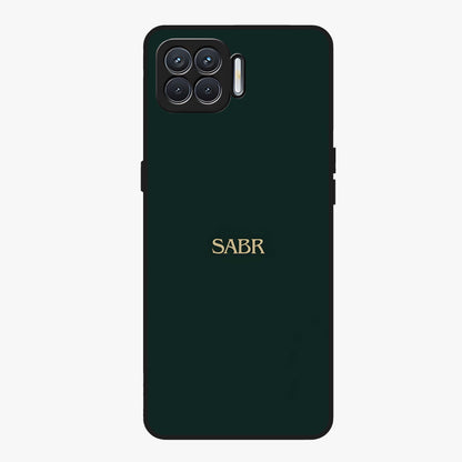Sabr Minimal Patience Glass Case showing flat back view with minimalist typography artwork and glossy glass finish.