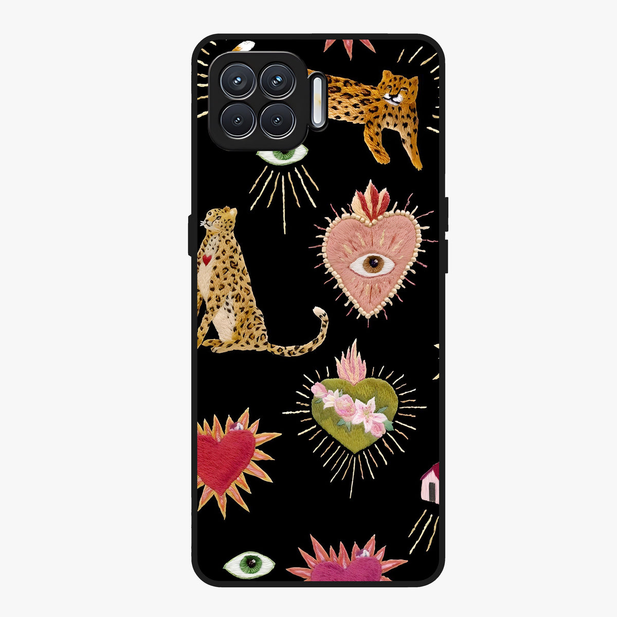 Sacred Jungle Heart Glass Case showing flat back view with jungle inspired heart artwork and glossy glass finish.
