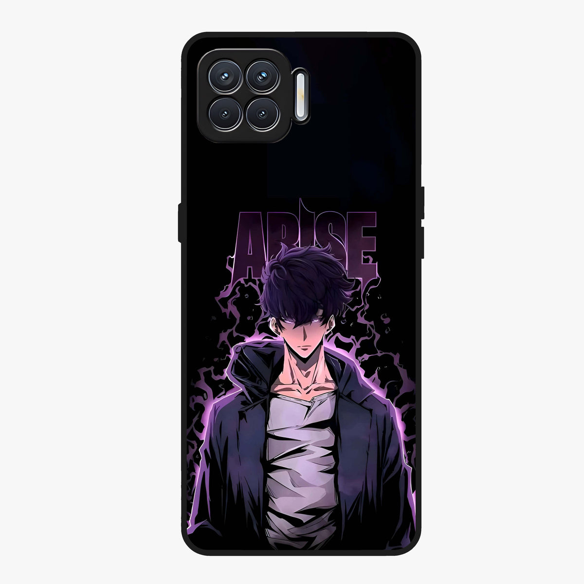 Shadow Monarch Awakening Glass Case showing flat back view with powerful dark monarch themed artwork and glossy glass finish.