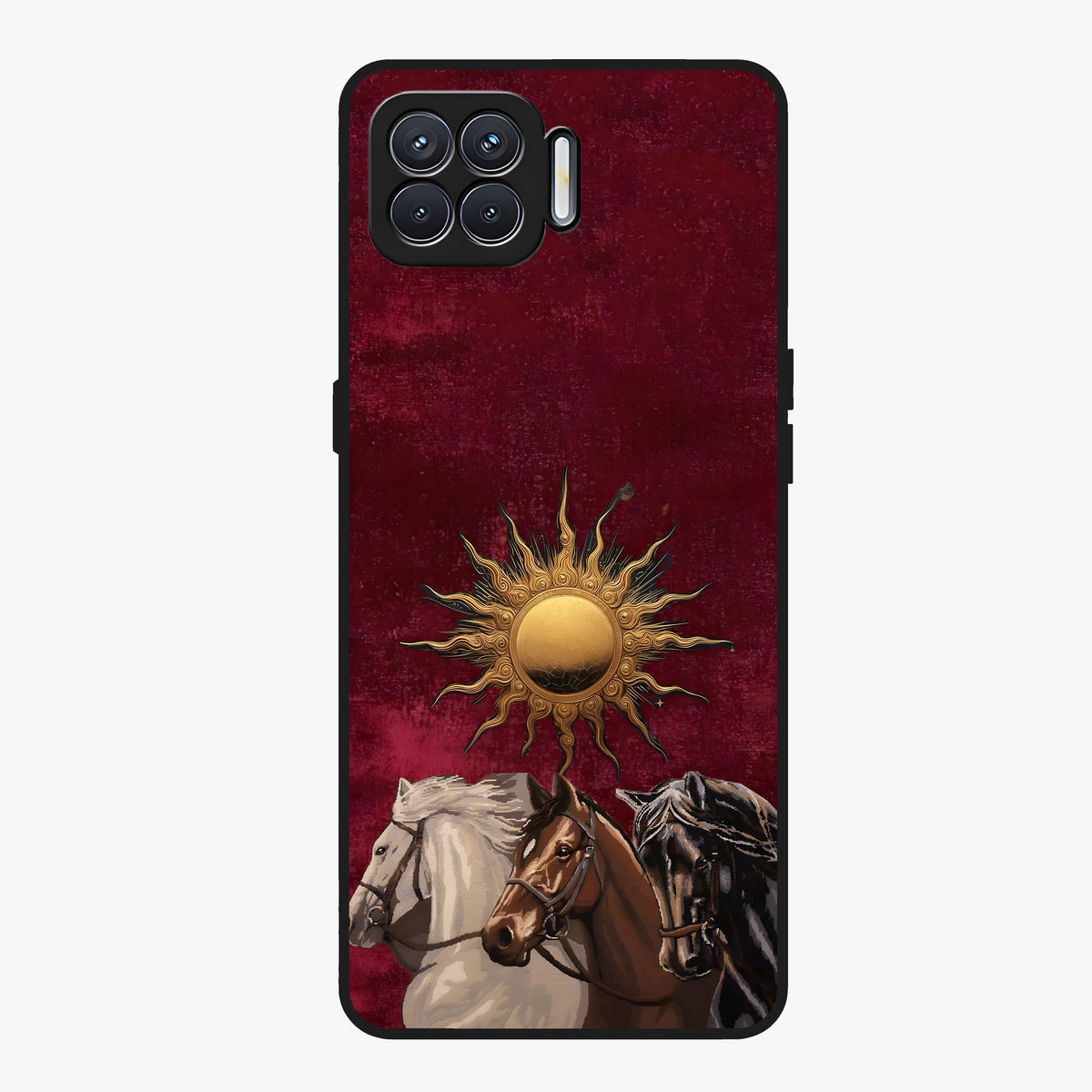 Solar Riders Glass Case showing flat back view with dynamic rider themed artwork and glossy glass finish.