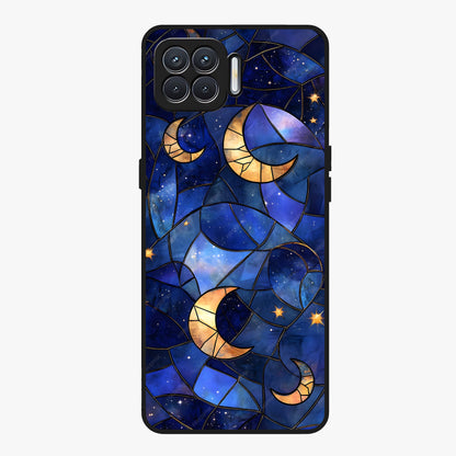 Starlit Sky Tapestry Glass Case showing flat back view with decorative starry sky tapestry artwork and glossy glass finish.