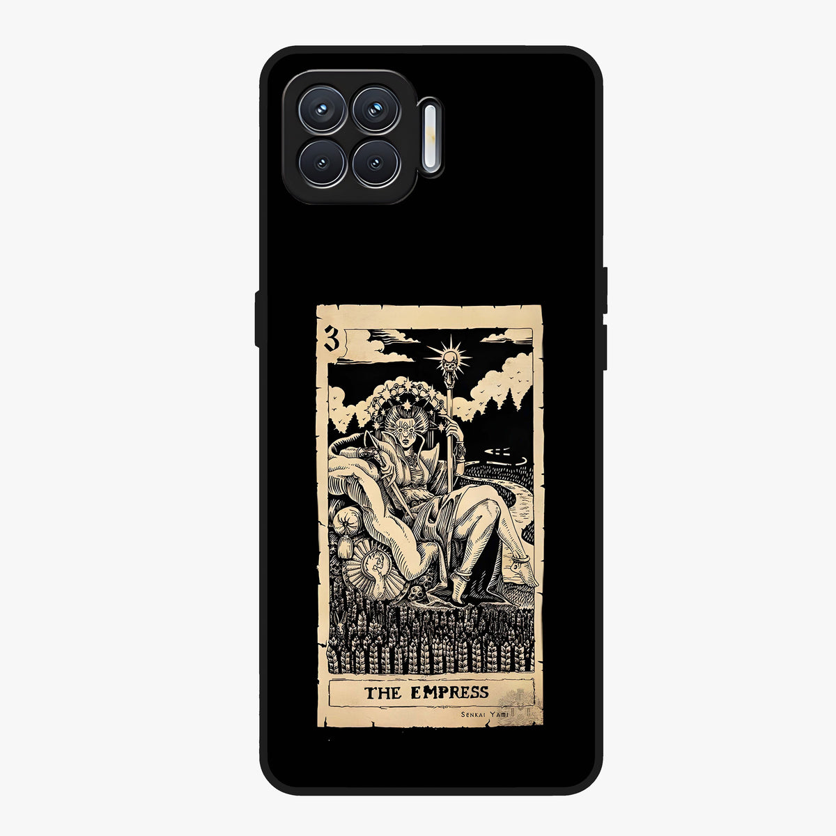 The Empress Glass Case showing flat back view with regal feminine artwork and glossy glass finish.