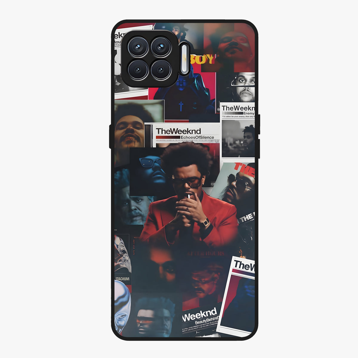 The Weeknd Glass Case showing flat back view with music inspired artistic portrait artwork and glossy glass finish.