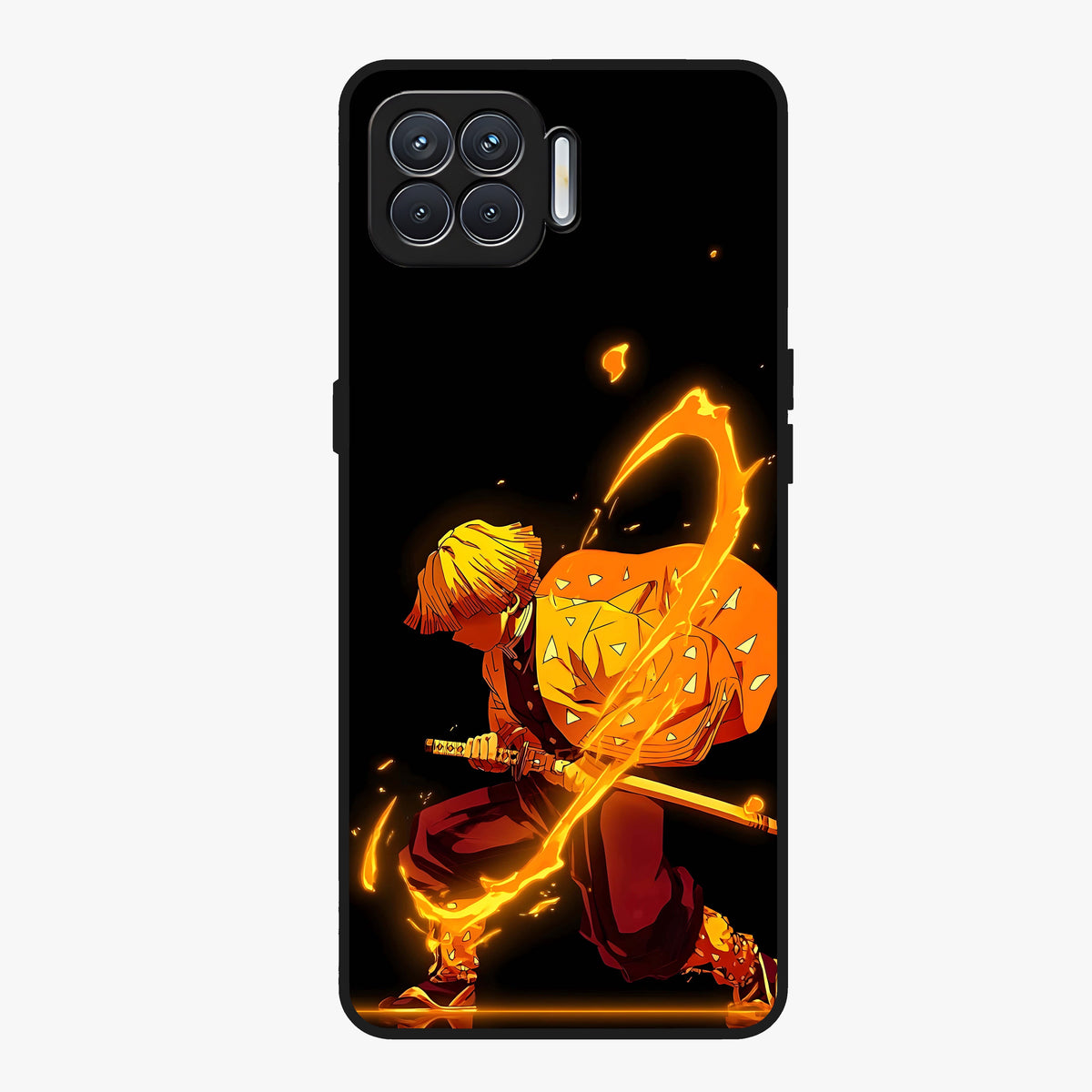 Thunder Flame Execution Glass Case showing flat back view with powerful flame and lightning artwork and glossy glass finish.