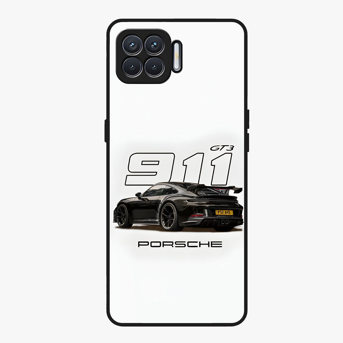 Turbo Legacy Icon Glass Case showing flat back view with iconic sports car inspired artwork and glossy glass finish.