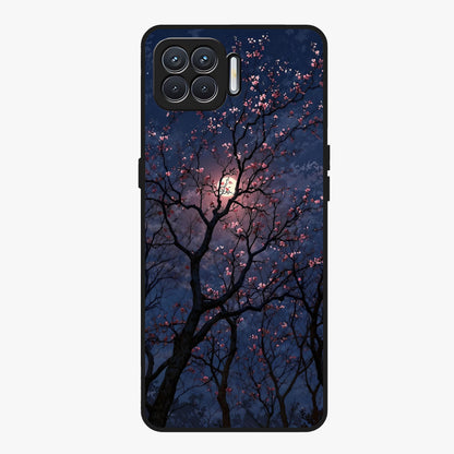 Twilight Sakura Serenade Glass Case showing flat back view with cherry blossom artwork at twilight and glossy glass finish.
