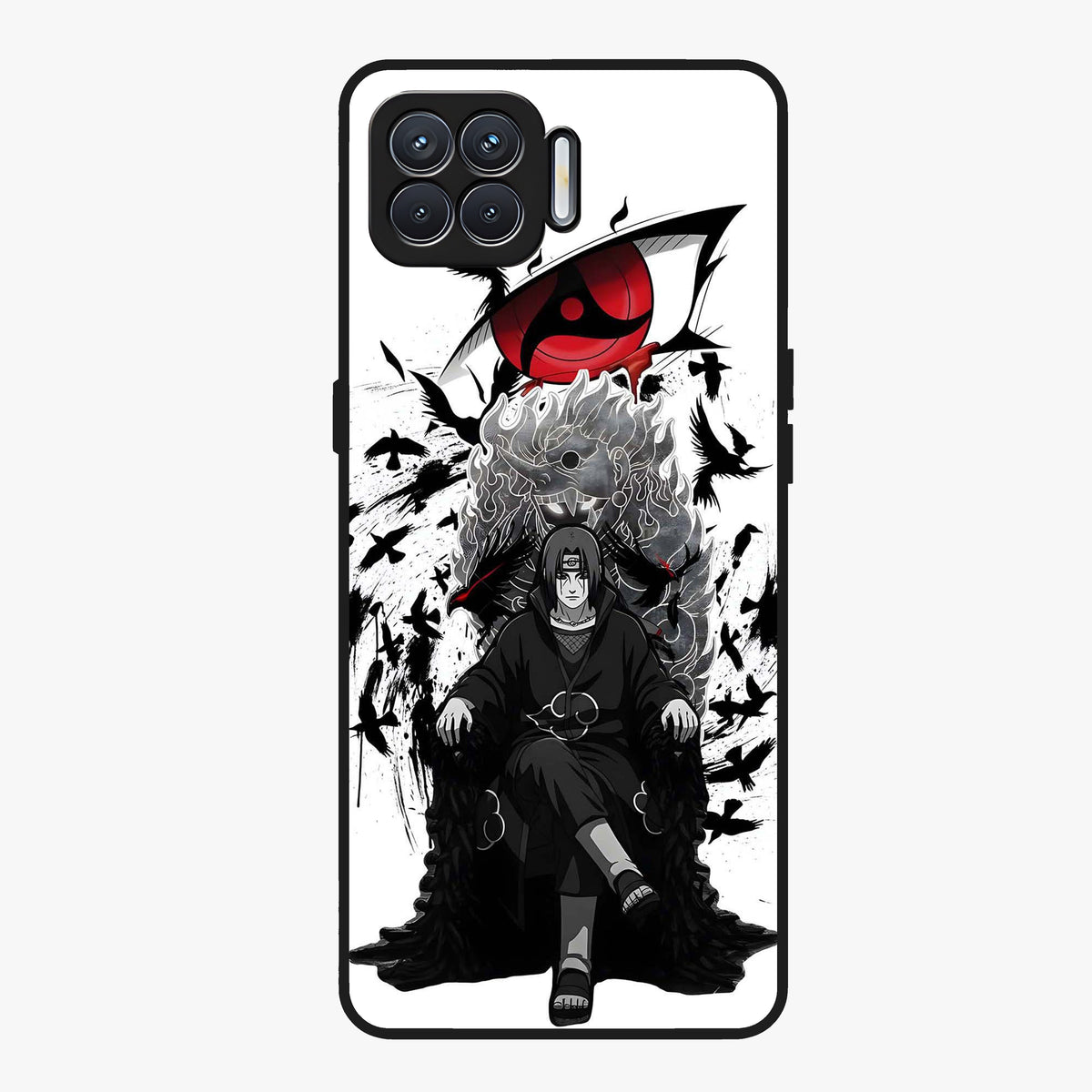 Uchiha Shadow Throne Glass Case showing flat back view with cosmic underwater themed artwork and glossy glass finish.