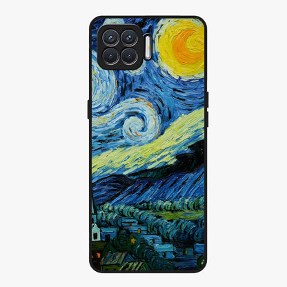 Van Gogh Art Glass Case showing flat back view with classic painterly artwork inspired by Van Gogh style and glossy glass finish.