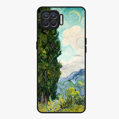 Van Gogh Vintage Art Glass Case showing flat back view with vintage painterly artwork inspired by Van Gogh style and glossy glass finish.