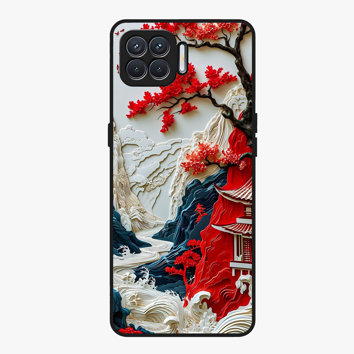 Whispers Of Sakura Waves Glass Case showing flat back view with cherry blossom wave artwork and glossy glass finish.