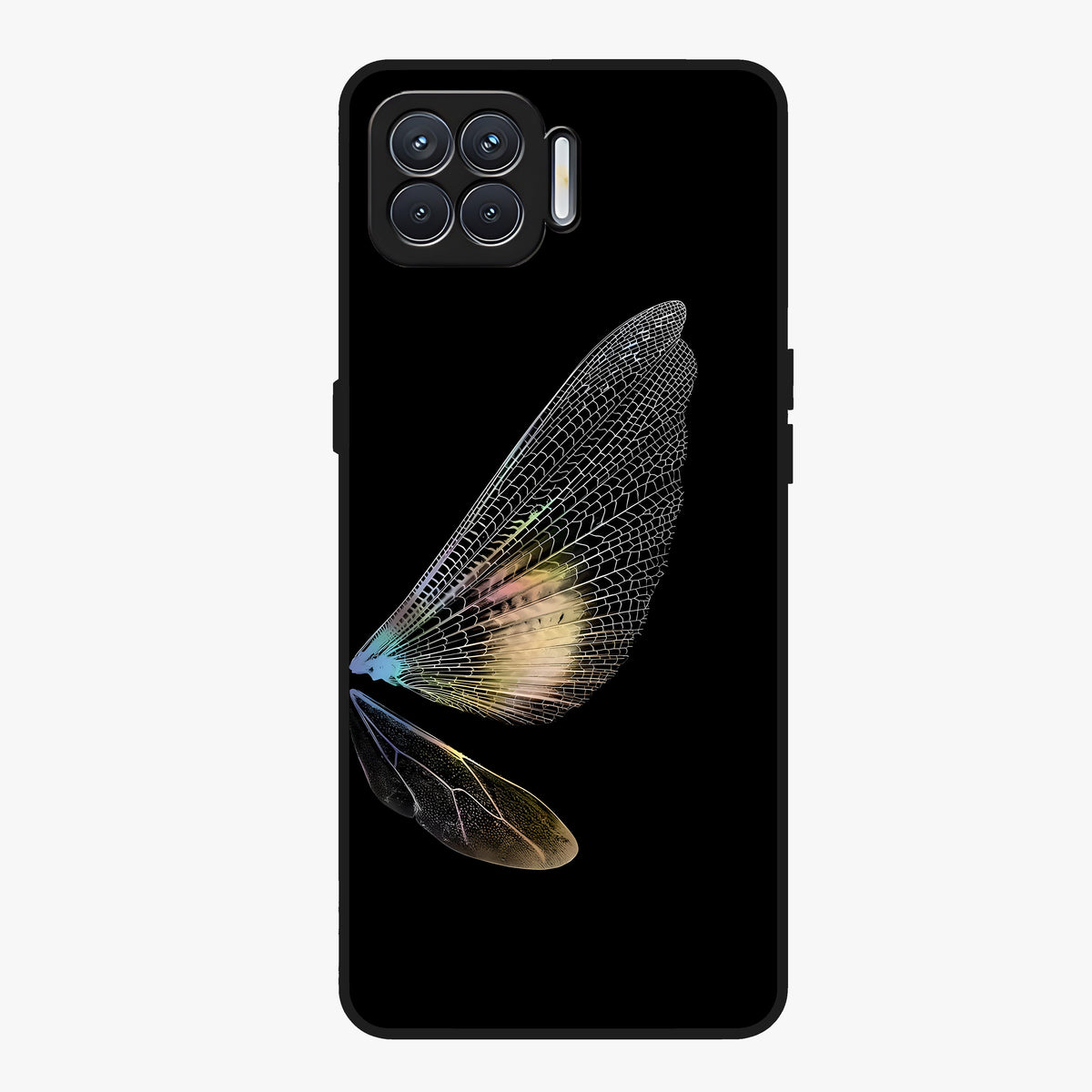 Whispers Of Wings Glass Case showing flat back view with graceful wing inspired artwork and glossy glass finish.