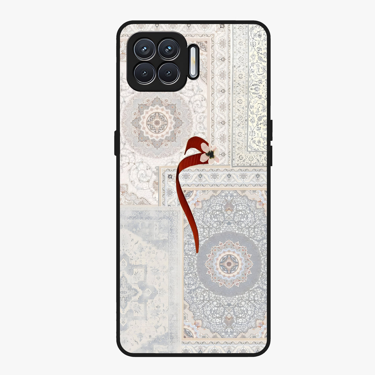 White Aesthetic Bow Glass Case showing flat back view with minimal bow artwork and glossy glass finish.