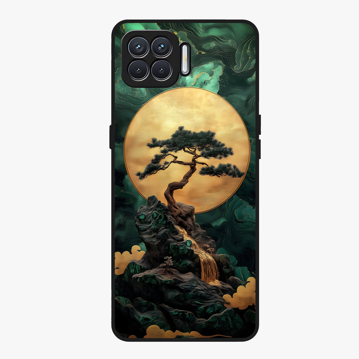 Zen Moon Rise Glass Case showing flat back view with calm moonrise artwork and glossy glass finish.