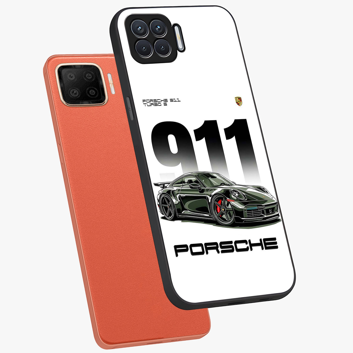 911 Turbo Dominance Glass Case displayed in premium angled mockup highlighting sporty car illustration and sleek glass surface.