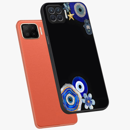 Aesthetic Blue Evil Eye Glass Case displayed in angled mockup highlighting blue evil eye symbol and spiritual aesthetic design.