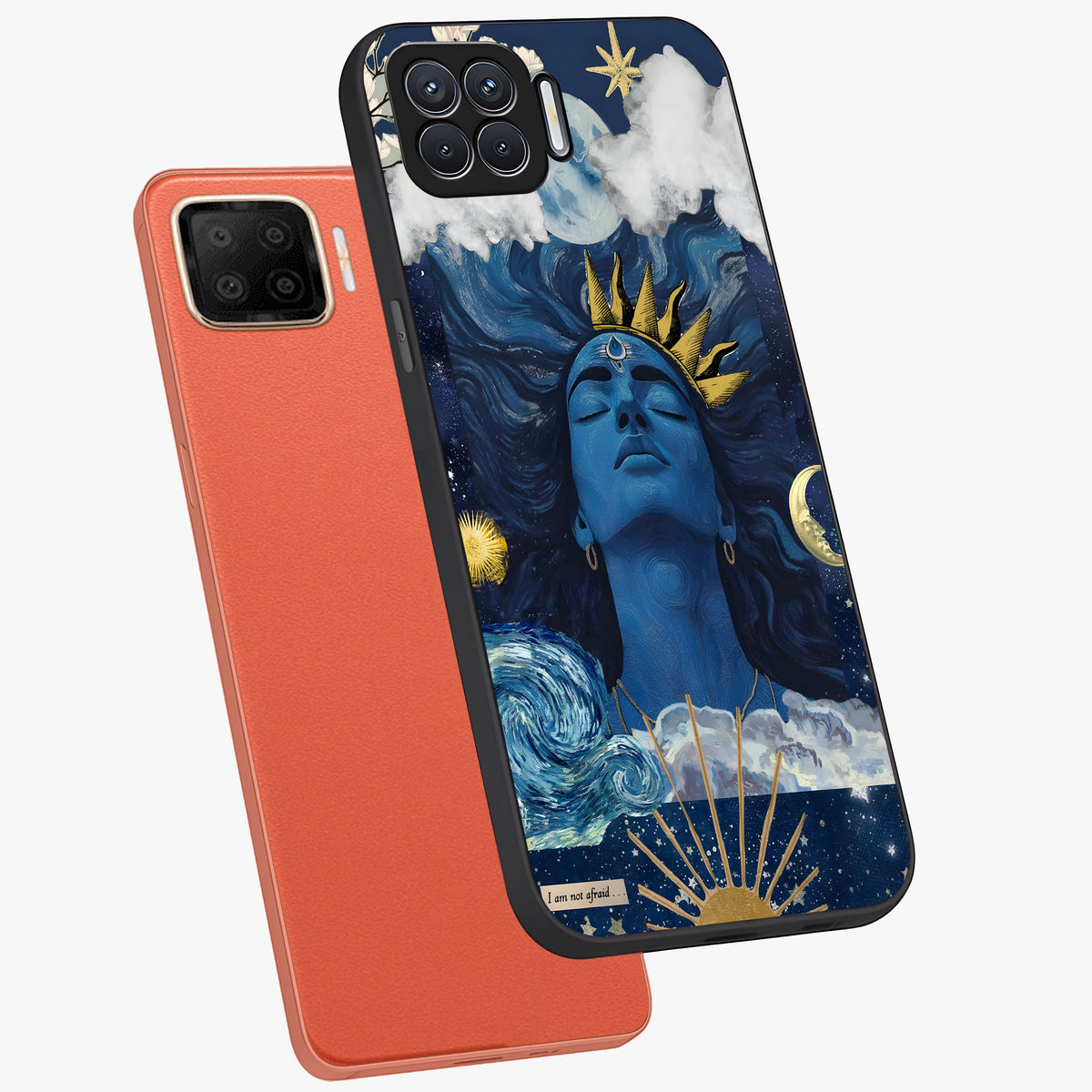 Aesthetic Lord Shiva Glass Case displayed in angled mockup highlighting spiritual Shiva illustration and sacred aesthetic design.