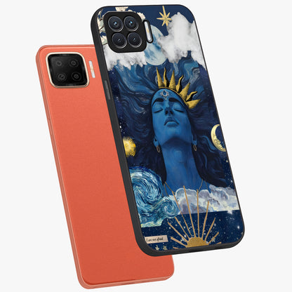 Aesthetic Lord Shiva Glass Case displayed in angled mockup highlighting spiritual Shiva illustration and sacred aesthetic design.