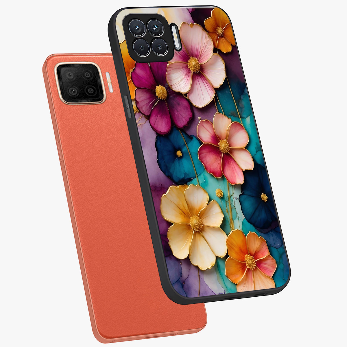 Artlyn Grace Flower Pattern Glass Case displayed in angled mockup highlighting delicate flower pattern design and smooth glass surface.