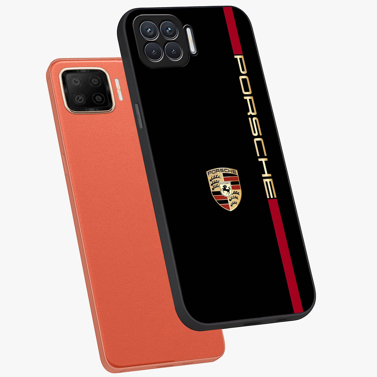 Black Minimal Porsche Glass Case displayed in angled mockup highlighting modern minimal car illustration and clean aesthetic design.