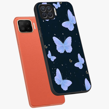 Butterfly With Stars Pattern Glass Case displayed in angled mockup highlighting dreamy butterfly and star design with aesthetic theme.