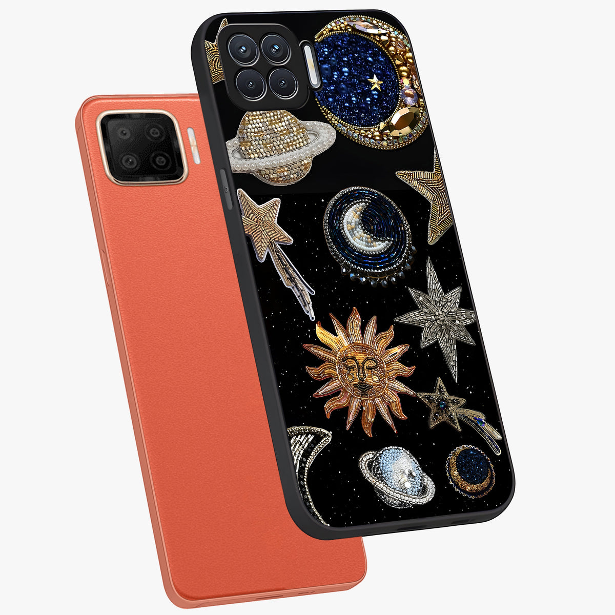 Celestial Gem Constellations Glass Case displayed in angled mockup highlighting gemstone inspired constellation design.