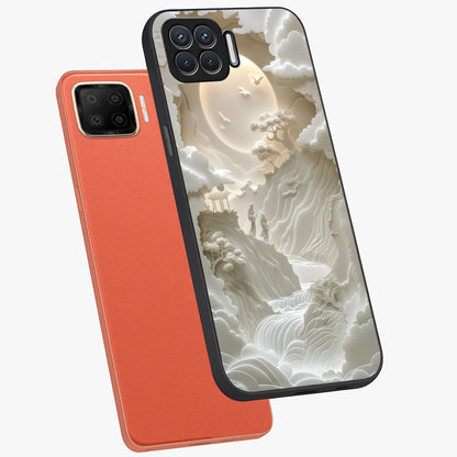 Celestial Origami Glass Case displayed in angled mockup highlighting geometric origami design with cosmic aesthetic theme.