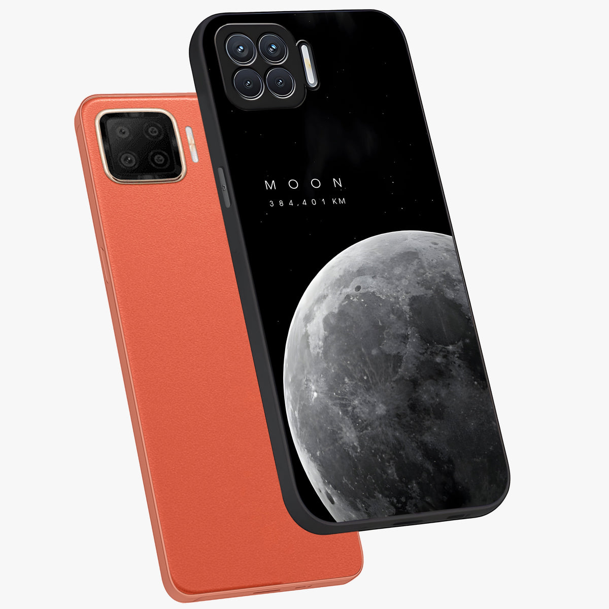 Cosmic Moon Glow Glass Case displayed in angled mockup highlighting celestial moon design with cosmic aesthetic theme.