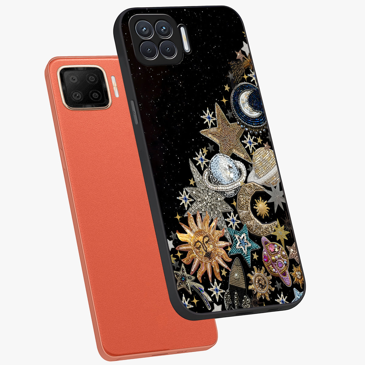 Cosmic Sparkle Dreams Glass Case displayed in angled mockup highlighting dreamy star sparkle design with celestial aesthetic.