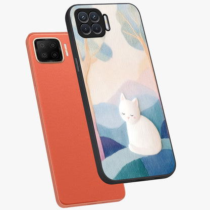 Cotton Dream Cat Glass Case displayed in angled mockup highlighting cute feline illustration with pastel aesthetic style.