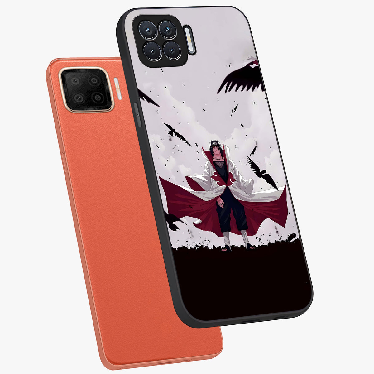 Crimson Crow Ascension Glass Case displayed in angled mockup highlighting powerful crow illustration with dark crimson aesthetic.