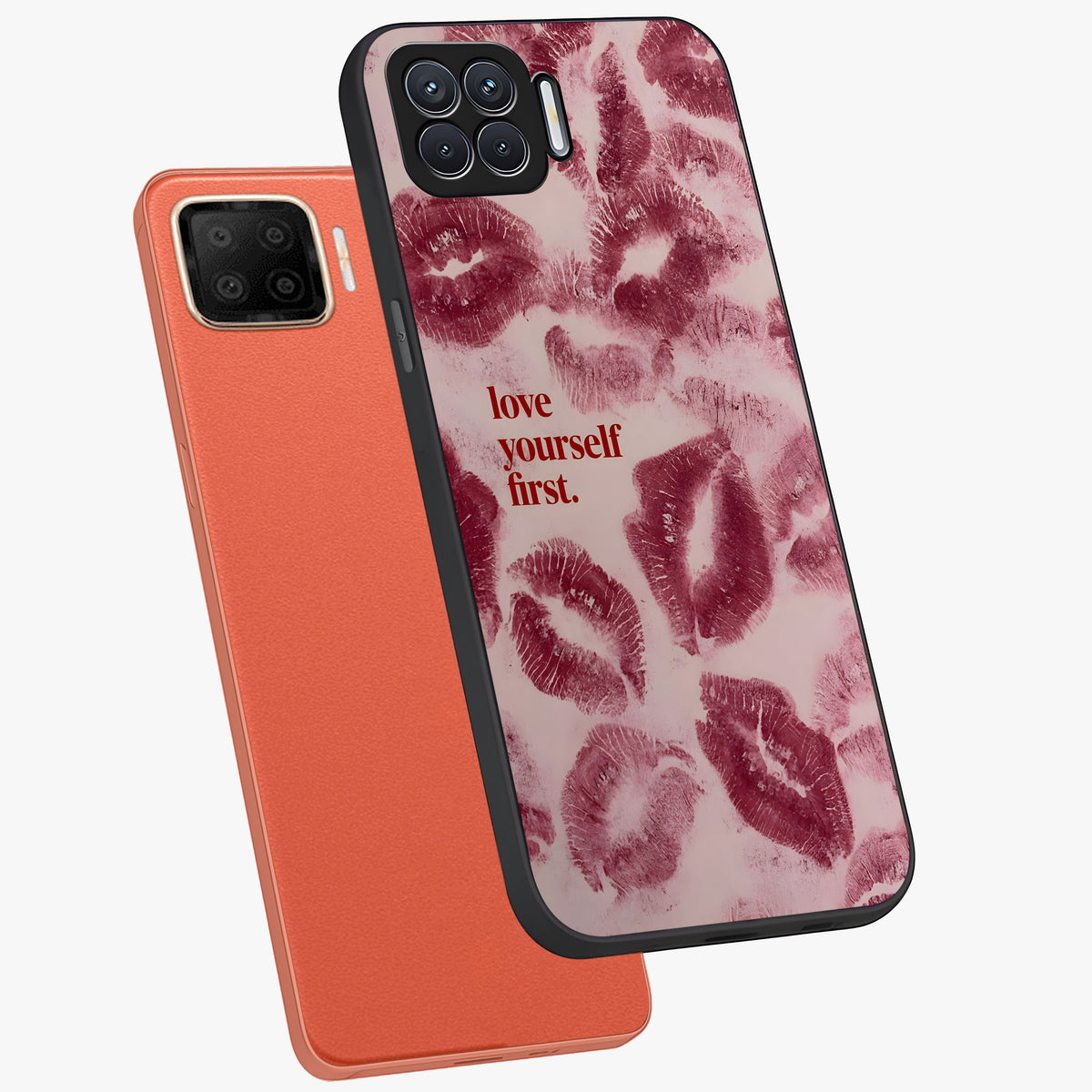 Crimson Kiss Love Glass Case displayed in angled mockup highlighting bold love inspired design with modern aesthetic style.