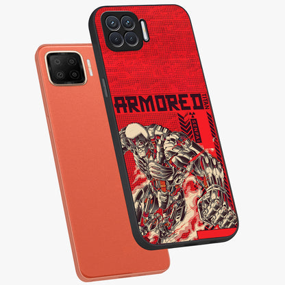 Crimson Mecha Titan Glass Case displayed in angled mockup highlighting futuristic mech illustration with bold crimson aesthetic.