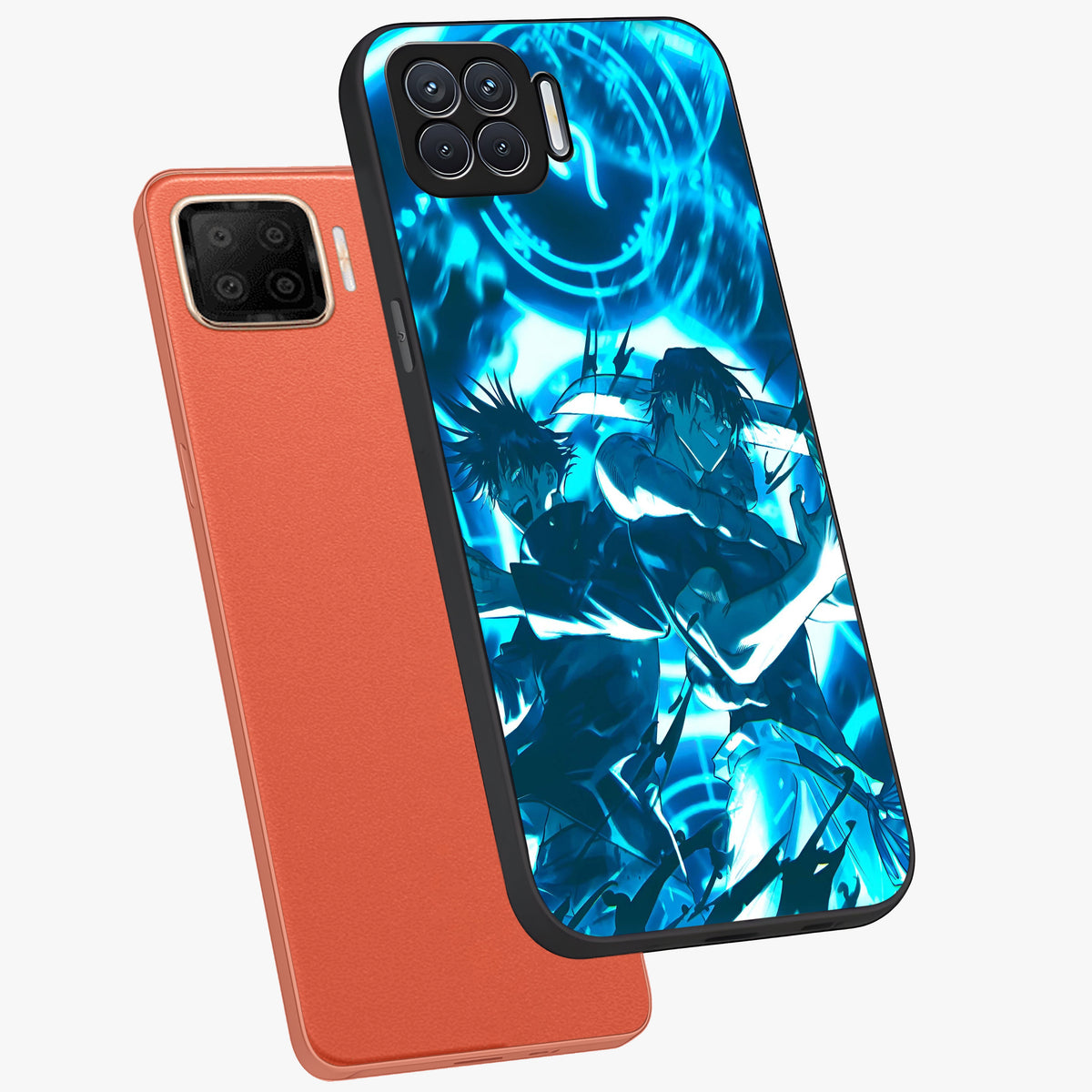 Cursed Energy Clash Glass Case displayed in angled mockup highlighting powerful battle inspired graphic with anime style aesthetic.