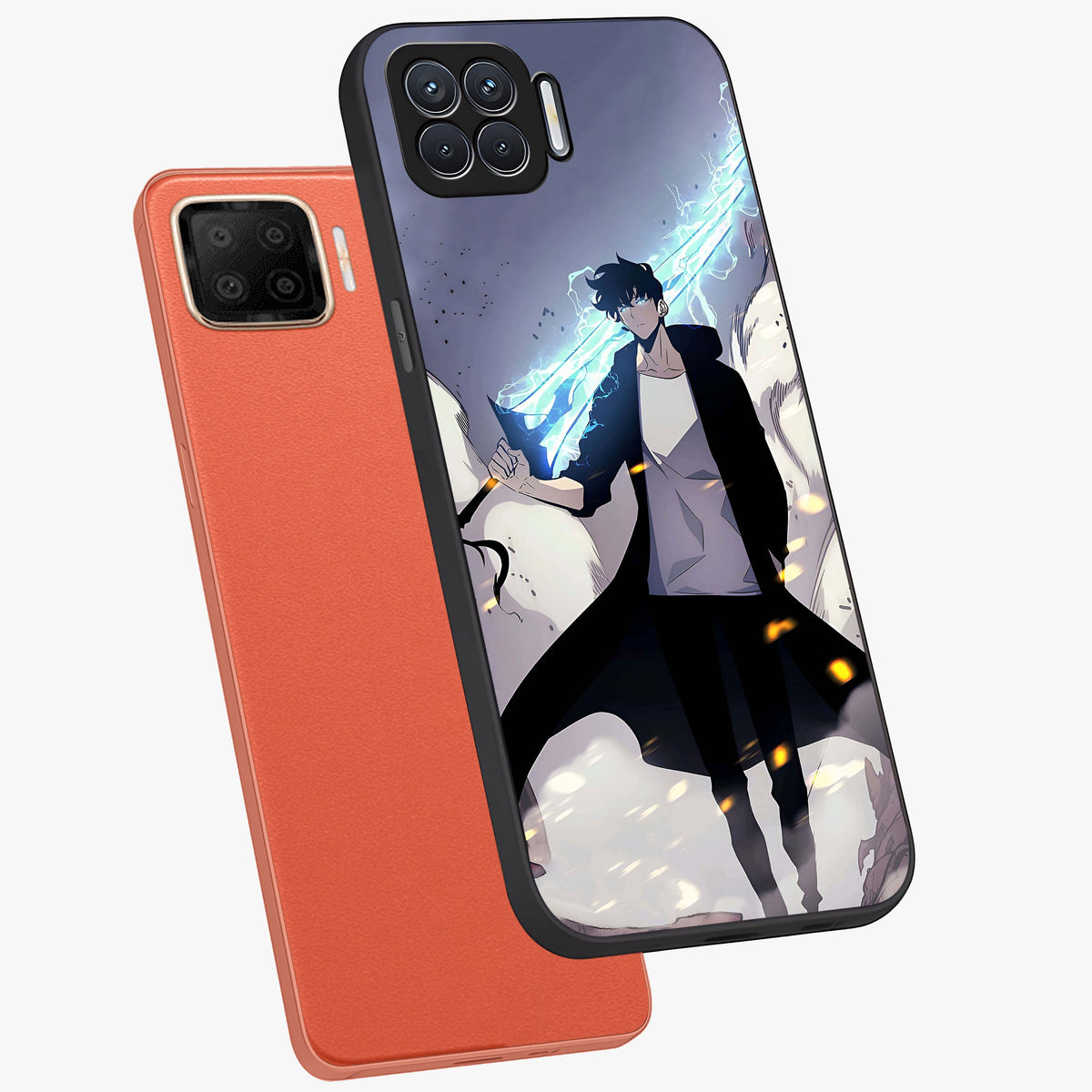 Dark Lightning Anime Warrior Glass Case displayed in angled mockup highlighting powerful lightning themed anime illustration.
