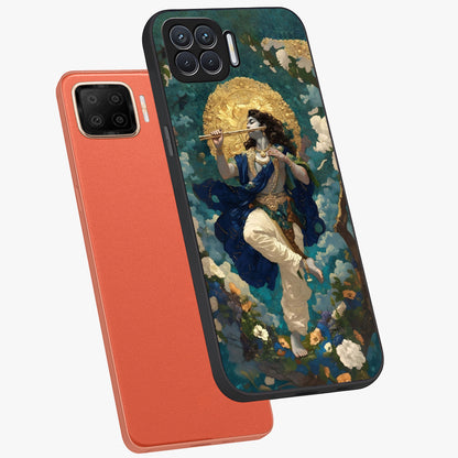 Divine Krishna Art Glass Case displayed in angled mockup highlighting spiritual Krishna illustration with devotional aesthetic.