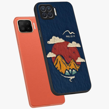 Dream Beyond Mountains Glass Case displayed in angled mockup highlighting dreamy mountain illustration with peaceful aesthetic.