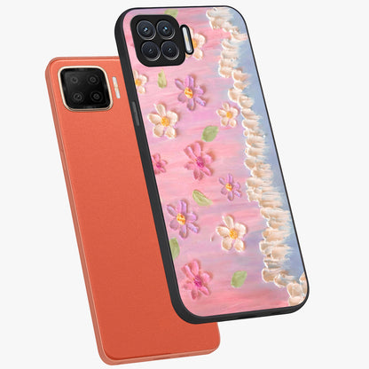 Dreamy Painted Garden Glass Case displayed in angled mockup highlighting colorful garden illustration with dreamy aesthetic style.