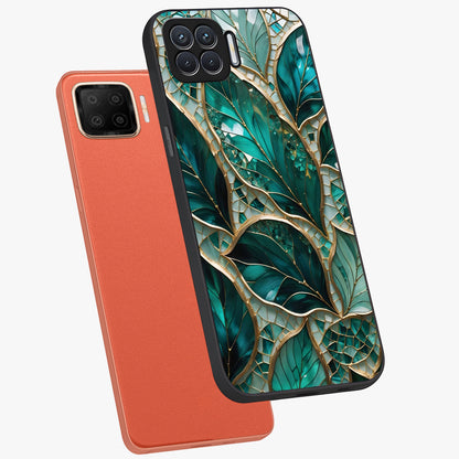 Emerald Leaf Glass Glass Case displayed in angled mockup highlighting botanical leaf illustration with elegant natural aesthetic.