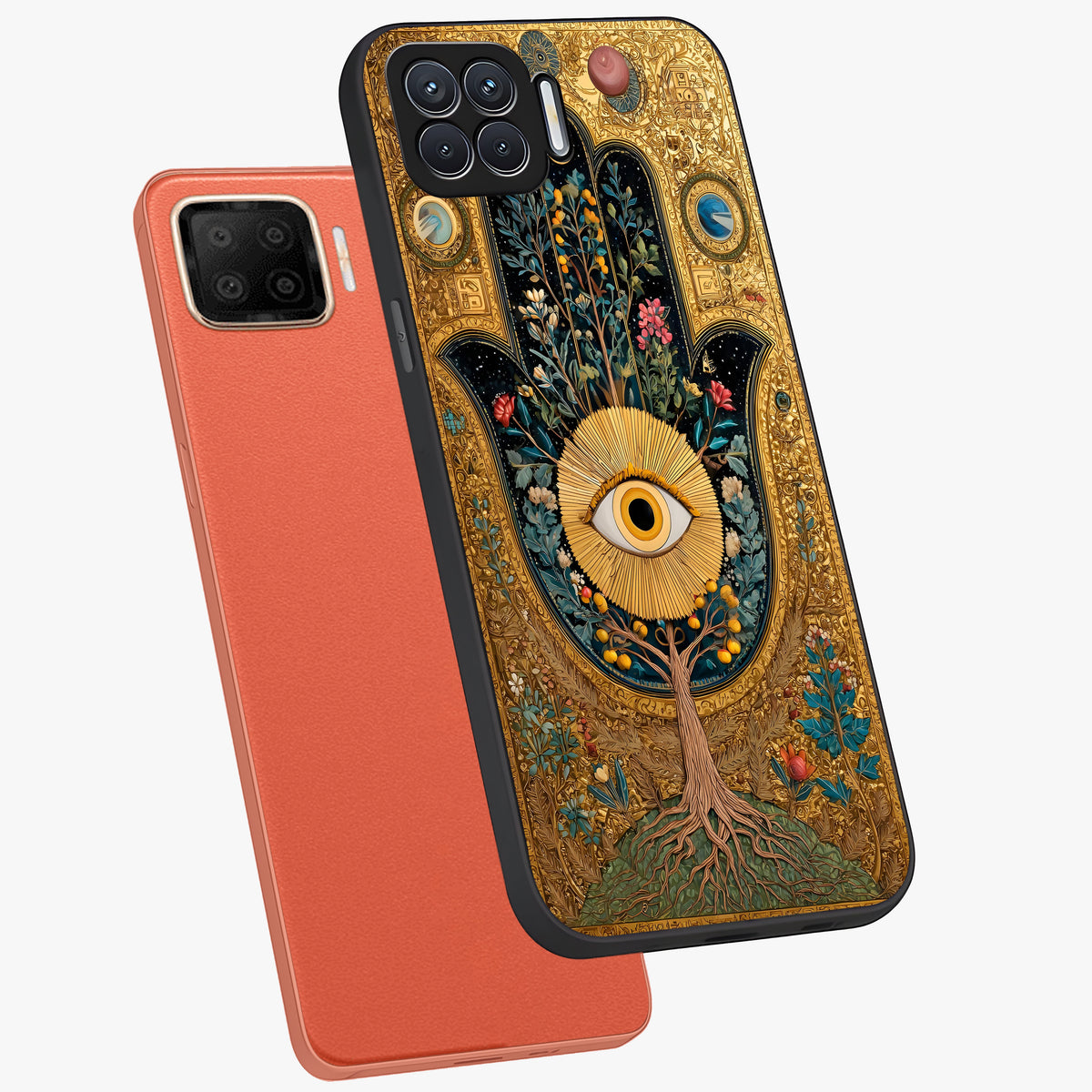 Ethereal Evil Eye Glass Case displayed in angled mockup highlighting protective evil eye symbol with spiritual aesthetic design.