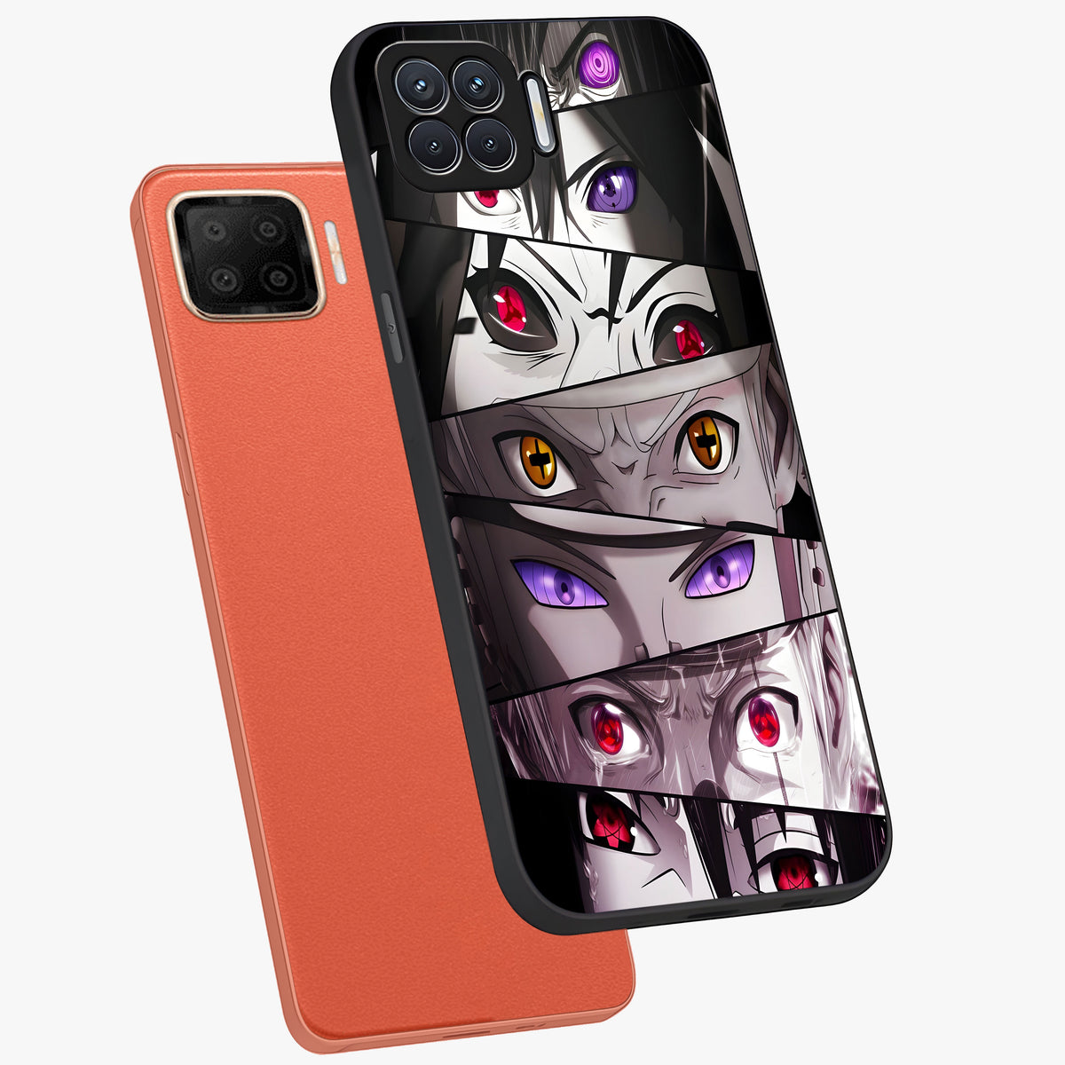Eyes of Destiny Glass Case displayed in angled mockup highlighting bold eye illustration with mystical aesthetic style.