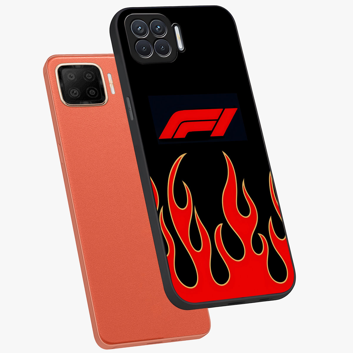 Fire F11 Glass Case displayed in angled mockup highlighting bold fire inspired graphic with energetic aesthetic style.