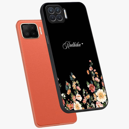 Floral Design With a Custom Personalized Name Glass Case displayed in angled mockup highlighting elegant floral pattern with custom name feature.