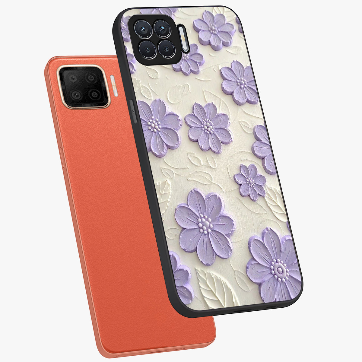 Floral Wall Art With Purple Flowers Glass Case displayed in angled mockup highlighting vibrant purple floral illustration with artistic aesthetic.
