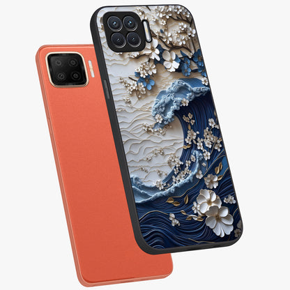 Floral Wave Origami Glass Case displayed in angled mockup highlighting geometric origami flower design with modern aesthetic style.